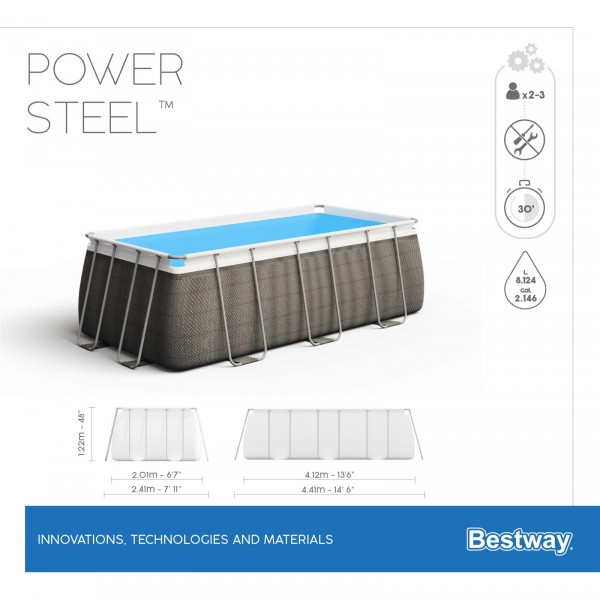 Bestway 56722 BW Каркасный бассейн Power Steel 412х201х122см, 8124л, фил.-насос 2006л/ч, лестница, попл.-дозатор