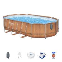 Bestway 56719 BW Каркасный бассейн Power Steel 610x366x122см "Камень" 20241л, фил.-нас. 9463л, лестн, гидромас, подсв
