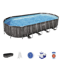 Bestway 5611T BW Каркасный бассейн Power Steel 732х366х122см, 25495л, фил.-насос 9463л/ч, лестница, тент, попл.-доз.