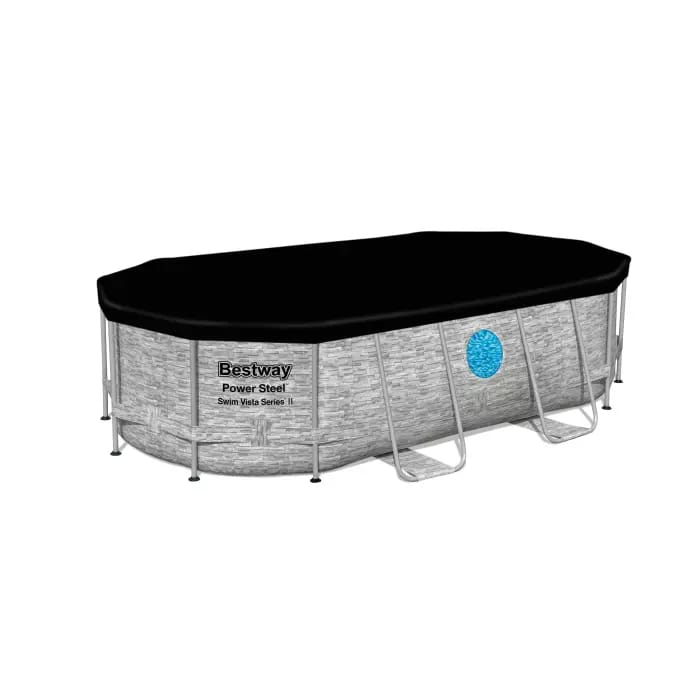 Bestway 56714 BW Каркасный бассейн Power Steel 427х250х100см, "Камень", 7250л, фил.-нас. 2006л/ч, лестн, тент, попл-доз