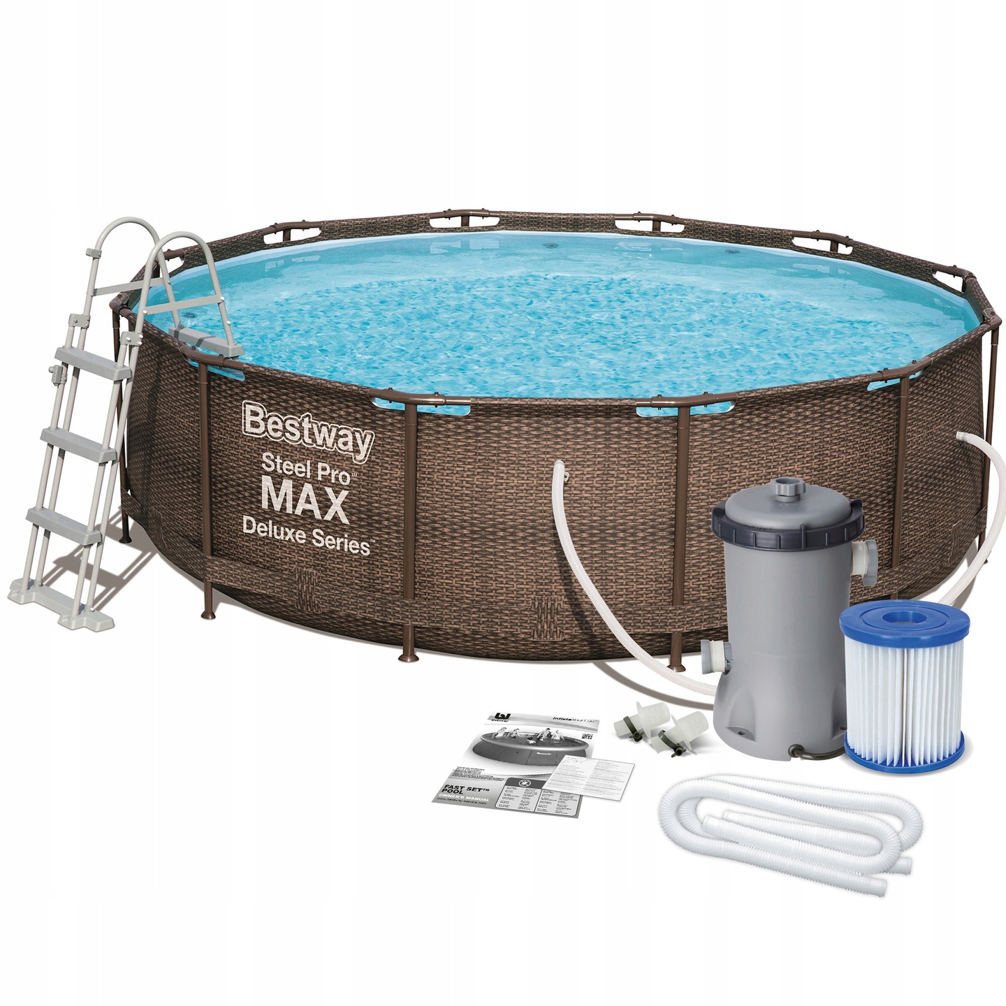Bestway 5618P BW Каркасный бассейн Steel Pro 366х122см "Ротанг", 10250л, фил.-насос 2006л/ч, лестн., тент, подст.