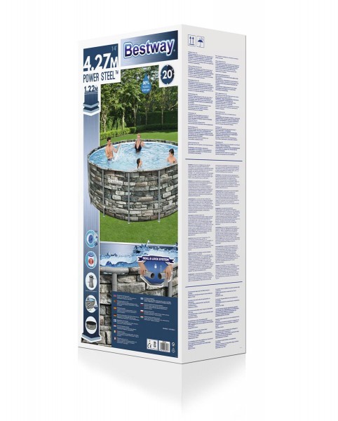 Bestway 56993 BW Каркасный бассейн Power Steel 427x122см "Камень" 15232л, фил.-нас. 3028л/ч, лестн., тент, попл.-доз.