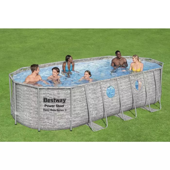 Bestway 56716 BW Каркасный бассейн Power Steel 549х274х122см, "Камень" 13430л, фил.-нас 5678л/ч, лестн, тент, попл-доз