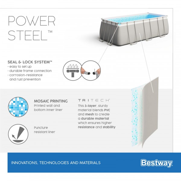 Bestway 56441 BW Каркасный бассейн Power Steel 404х201х100см, 6478л, фил.-насос 2006л/ч, лестница, попл.-дозатор