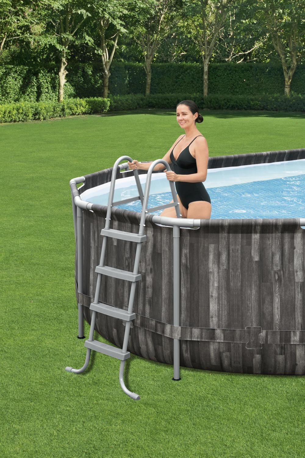 Bestway 5611T BW Каркасный бассейн Power Steel 732х366х122см, 25495л, фил.-насос 9463л/ч, лестница, тент, попл.-доз.