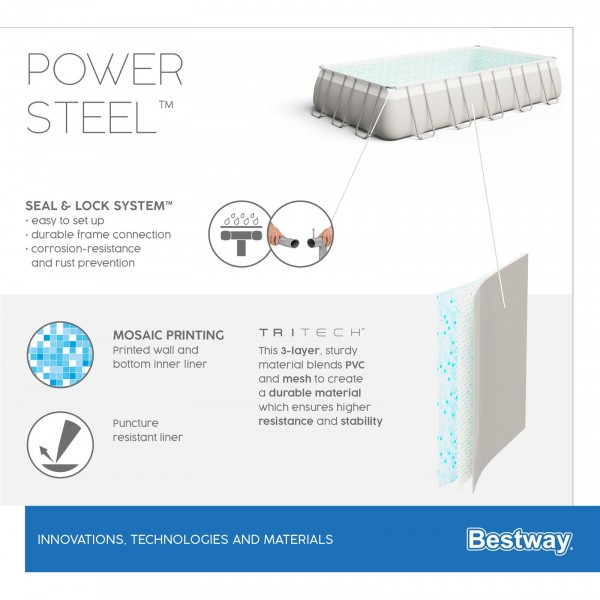 Bestway 56623 BW Каркасный бассейн Power Steel 956х488х132см, 52231л, песч.фил.-нас. 8327л/ч, лестн., тент, попл.-доз