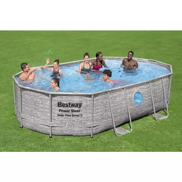 Bestway 56946 BW Каркасный бассейн 488х305х107см "Ротанг" 7250л, песч.фил.-нас. 3028л/ч, лестница, тент, попл.-доз.