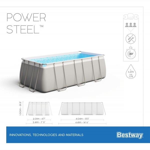 Bestway 56442 BW Каркасный бассейн Power Steel 404х201х100см, 6478л, песч.фил.-нас. 2006л/ч, лестница, попл.-дозатор