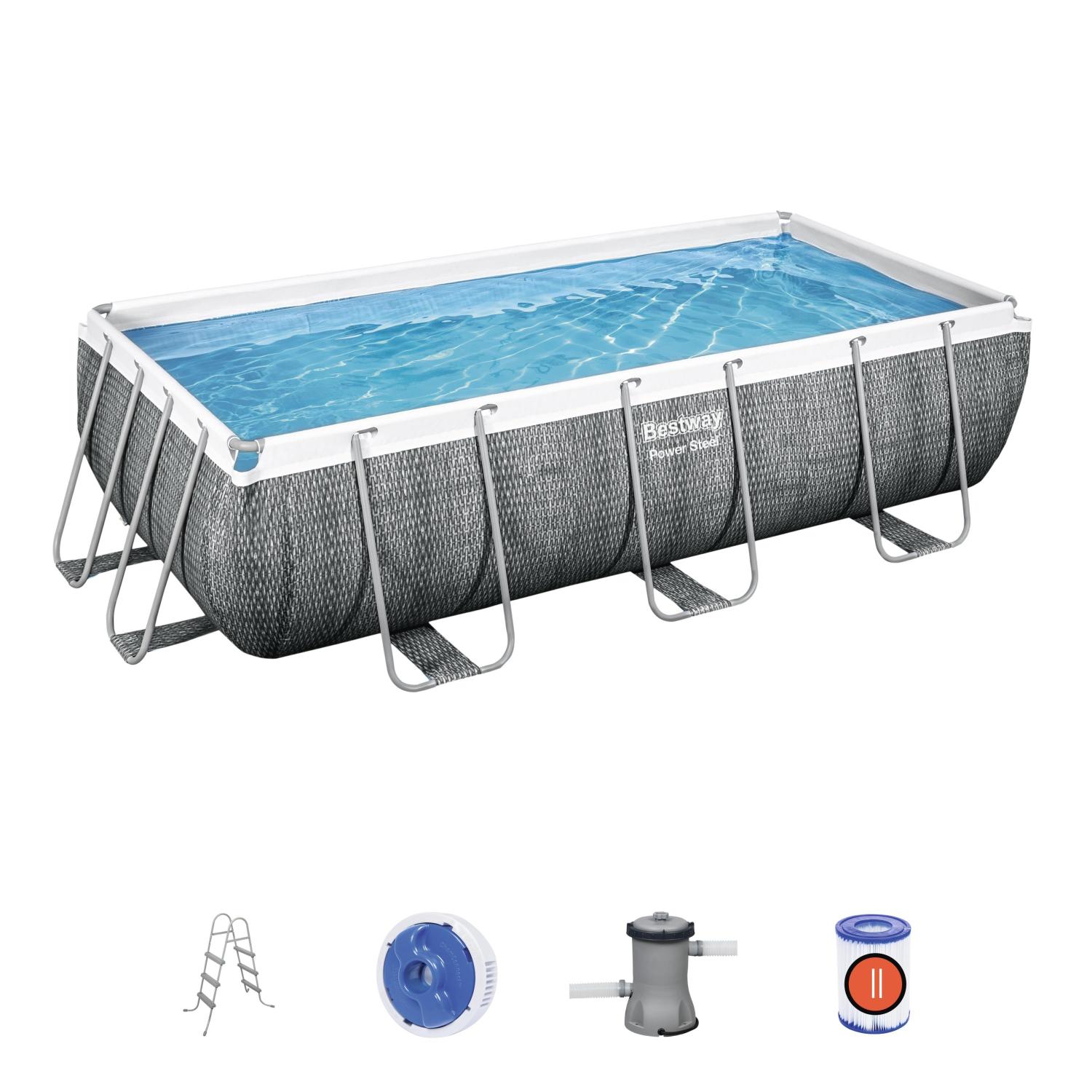 Bestway 56721 BW Каркасный бассейн Power Steel 404х201х100см, 6478л, фил.-насос 2006л/ч, лестница, попл.-дозатор